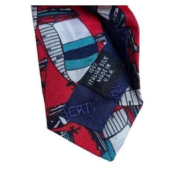 LIBERTY London Sailboat Silk Tie Wide Nautical Red Navy Blue Coastal Preppy EUC - Picture 6 of 9